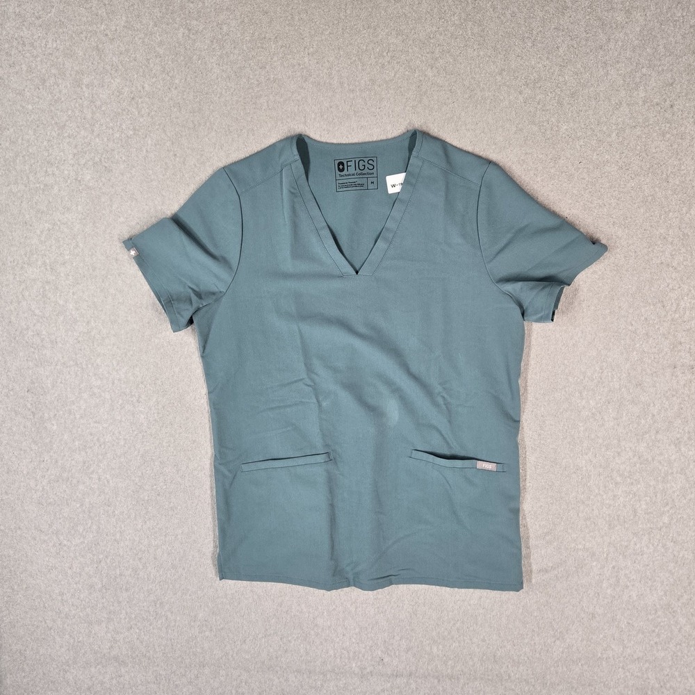 FIGS Women Scrub Top M Teal FW1100 Technical Collection Logo Short Sleeve READ